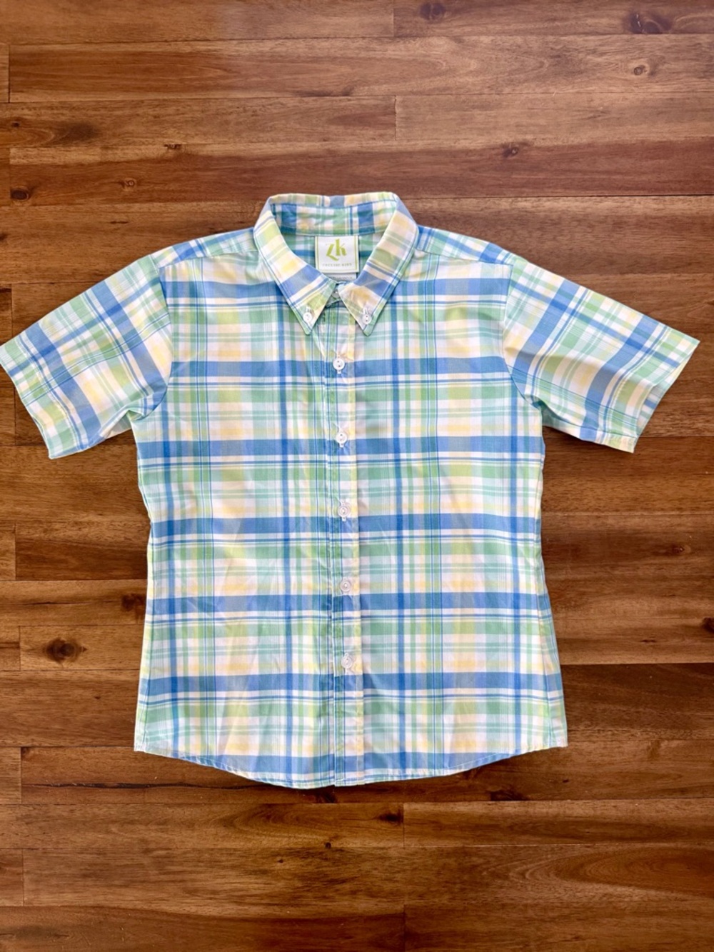 Zuccini Kids Alton Garden Plaid Button Down Dress Shirt 6 Short Sleeve Blue